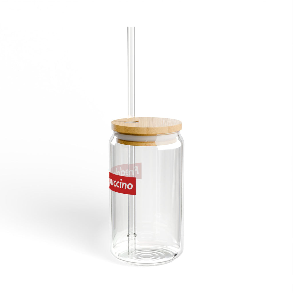 Freddo Cappuccino Glass Sipper — 16oz Cold Coffee Tumbler with Bamboo Lid & Straw