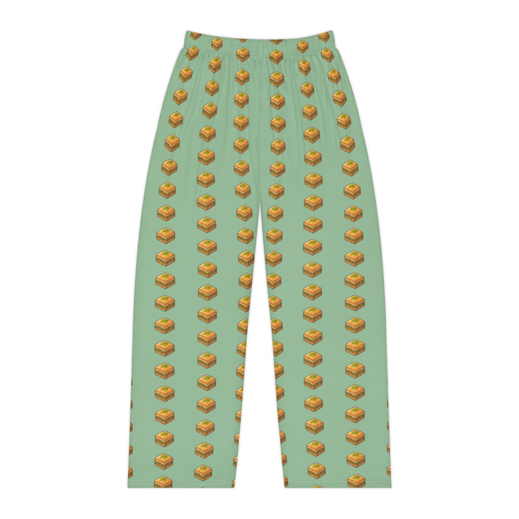 Green Baklava Pattern Pajama Pants — Women's Cozy Lounge Sleepwear