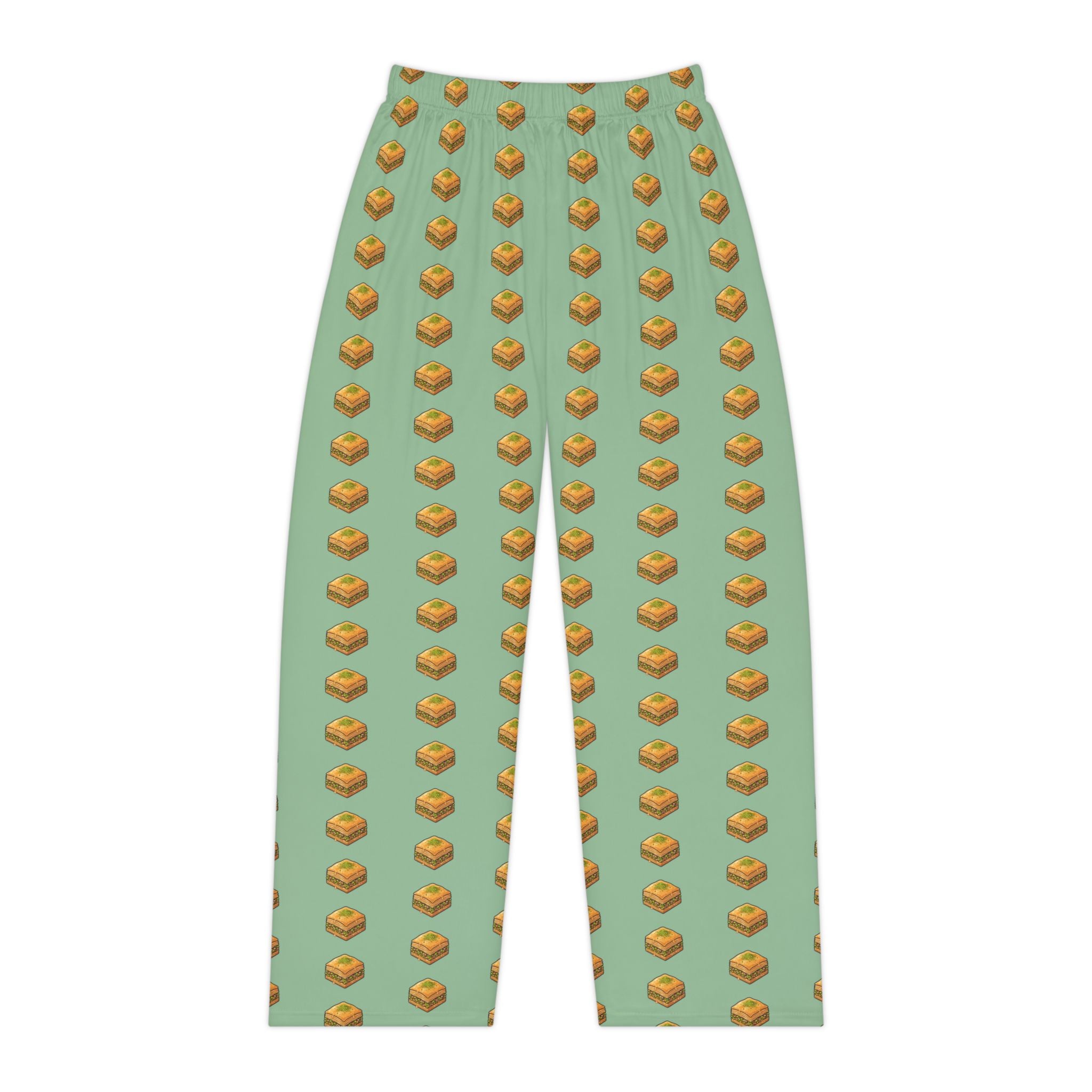 Green Baklava Pattern Pajama Pants — Women's Cozy Lounge Sleepwear