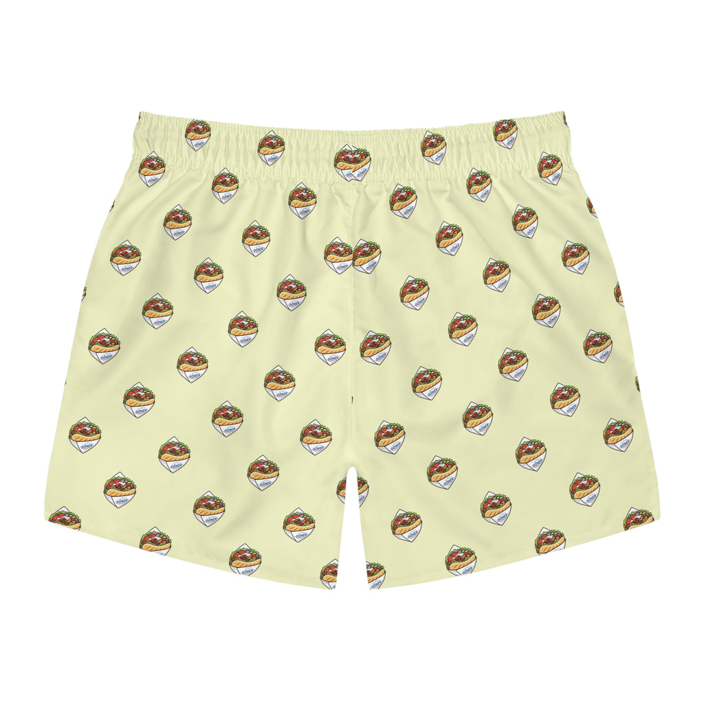 Döner Pattern Swim Trunks — Retro Yellow All-Over Print Beach Shorts