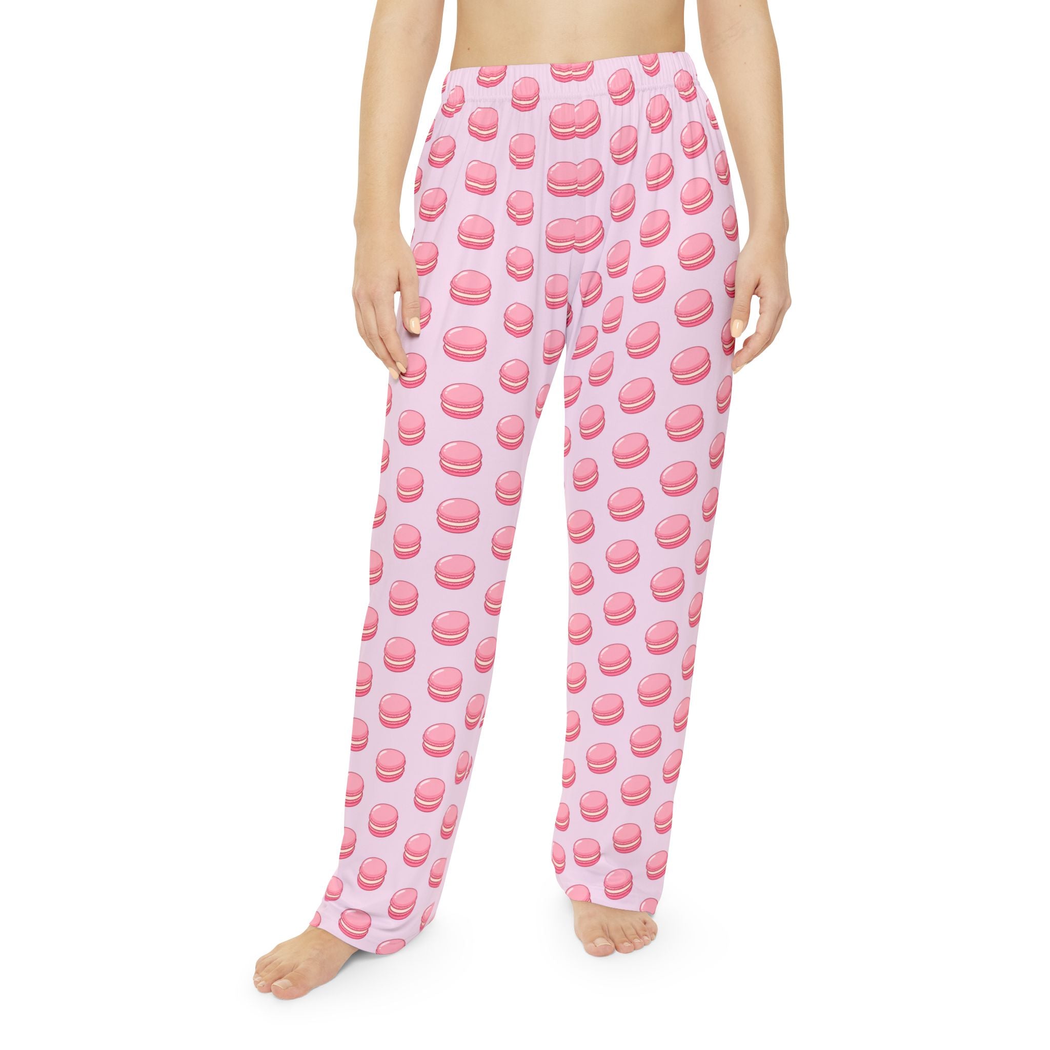Pink Macaron Pattern Pajama Pants — Women's Cozy Lounge Sleepwear