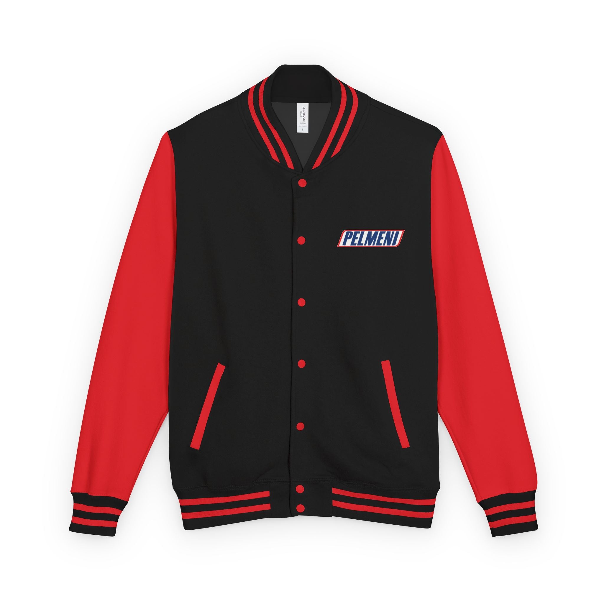 Pelmeni Logo Letterman Jacket — Retro Red & White Varsity Bomber