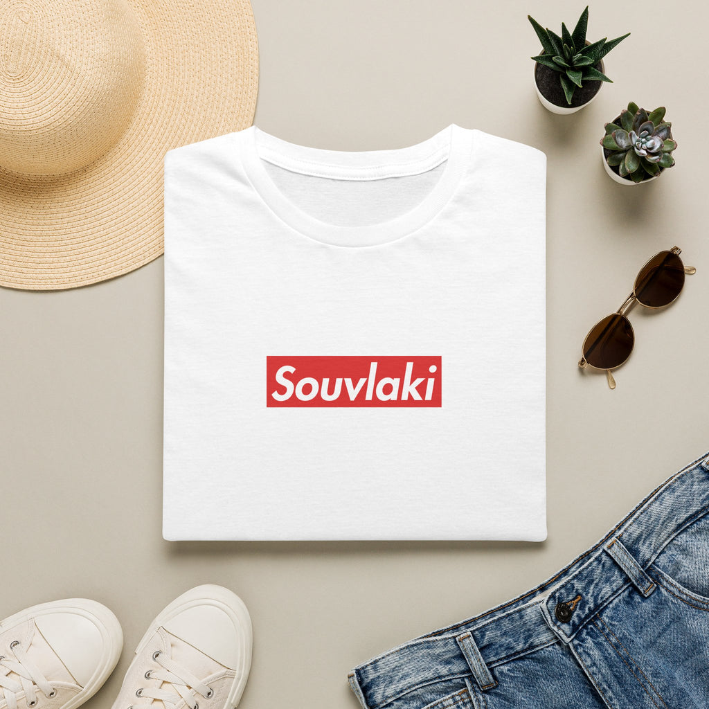 Souvlaki T-Shirt — Bold Red Logo Greek Food Tee