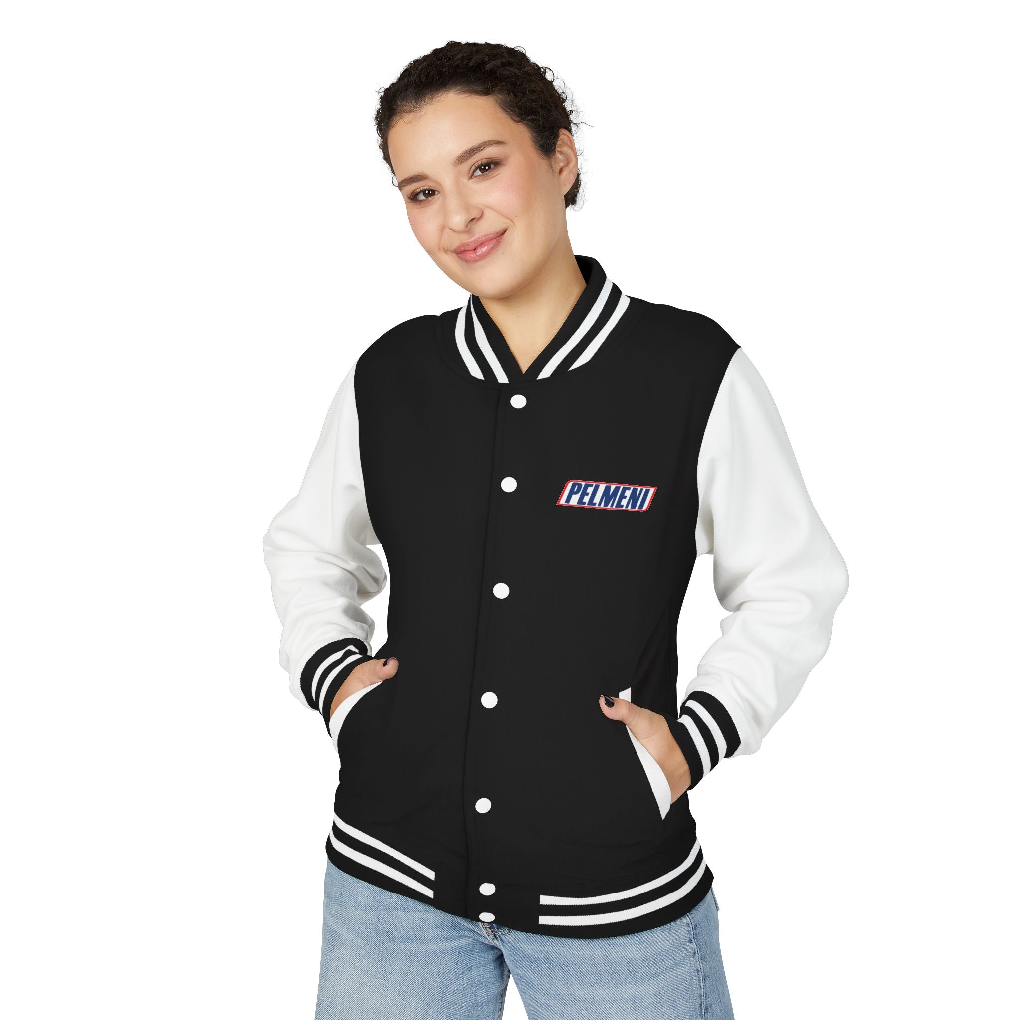 Pelmeni Logo Letterman Jacket — Retro Red & White Varsity Bomber