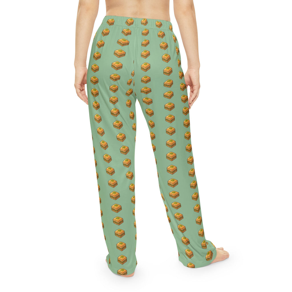 Green Baklava Pattern Pajama Pants — Women's Cozy Lounge Sleepwear