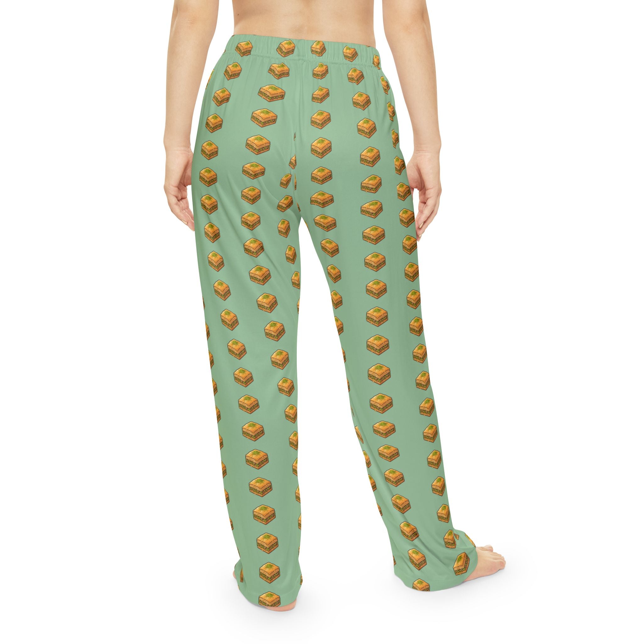 Green Baklava Pattern Pajama Pants — Women's Cozy Lounge Sleepwear