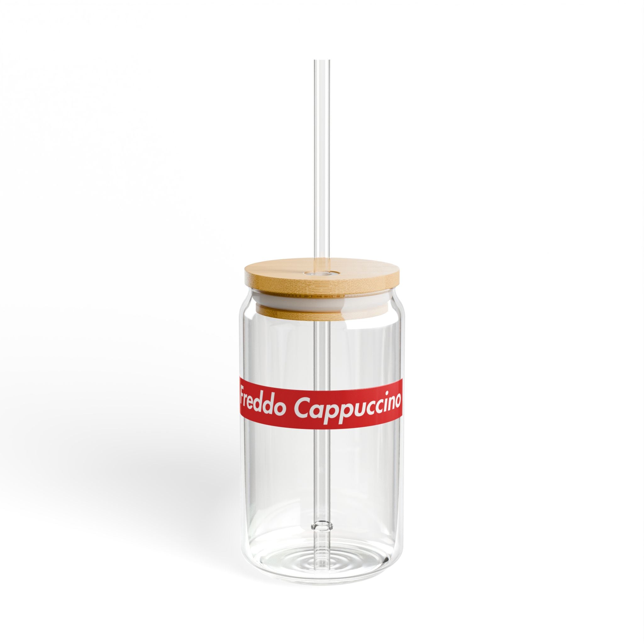 Freddo Cappuccino Glass Sipper — 16oz Cold Coffee Tumbler with Bamboo Lid & Straw