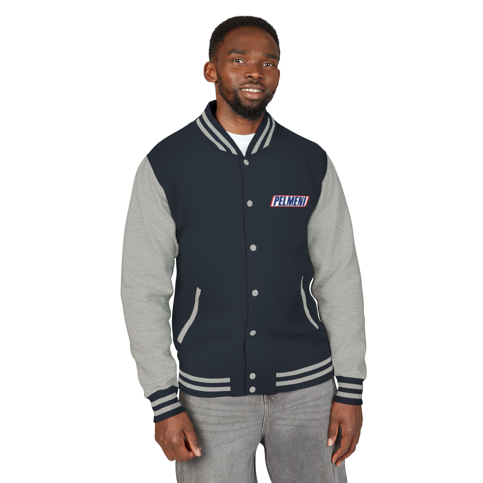 Pelmeni Logo Letterman Jacket — Retro Red & White Varsity Bomber
