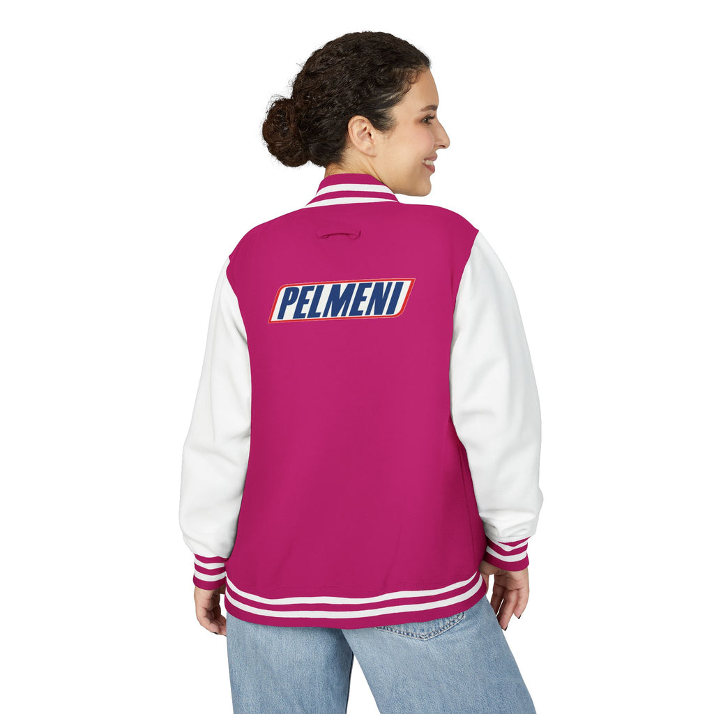 Pelmeni Logo Letterman Jacket — Retro Red & White Varsity Bomber