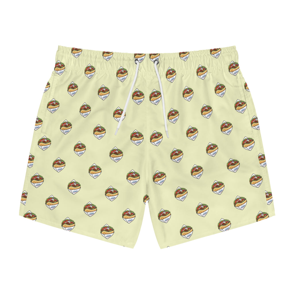 Döner Pattern Swim Trunks — Retro Yellow All-Over Print Beach Shorts