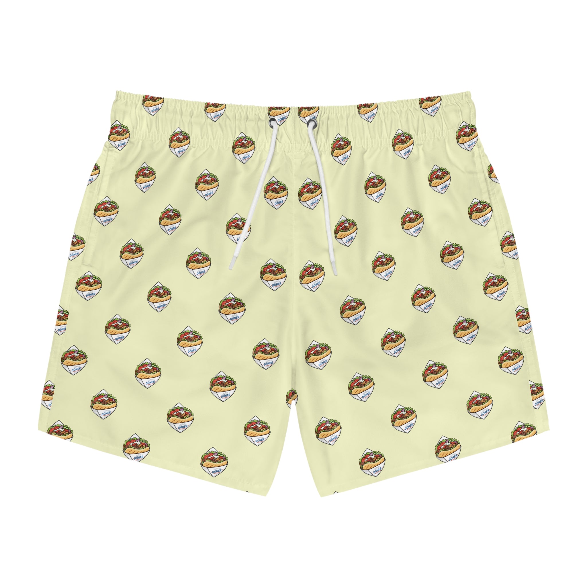 Döner Pattern Swim Trunks — Retro Yellow All-Over Print Beach Shorts