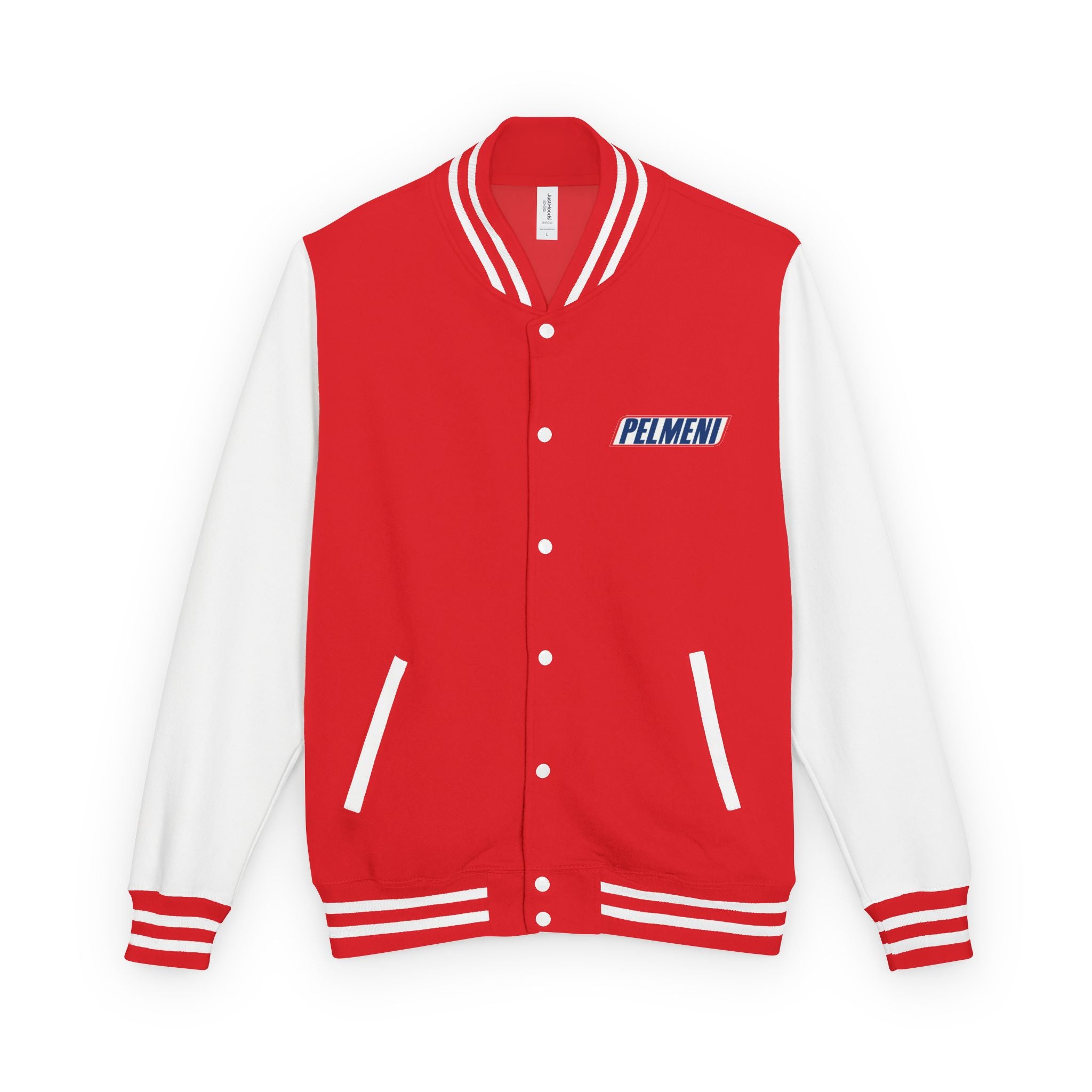 Pelmeni Logo Letterman Jacket — Retro Red & White Varsity Bomber