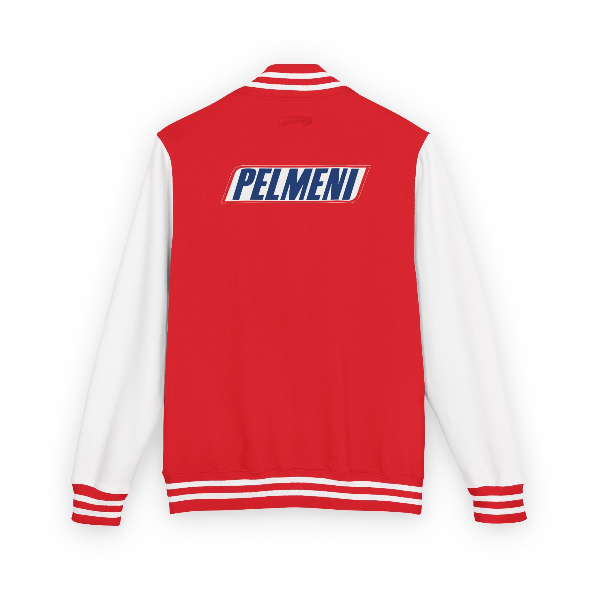 Pelmeni Logo Letterman Jacket — Retro Red & White Varsity Bomber